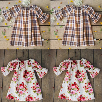 

Toddler Kids Baby Girls Dress Cotton Linen Long Sleeve Princess Party Dresses