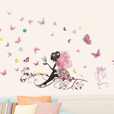 

Beautiful Removable Butterfly Flower Girl Wall Stickers Wall Decals Home Room Decoration