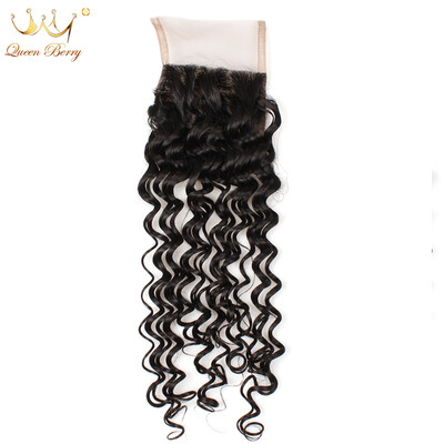 

Queen Berry Human Hair Brazilian Deep Wave 4x4 Top Lace Closure Free Style 100% Unprocessed Human Hair Natural Black Color