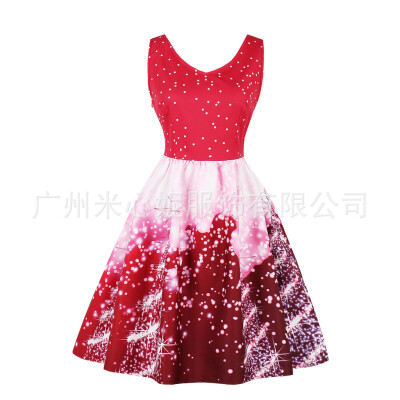 

Autumn and winter new large size women 's Christmas printed dress retro star print dress