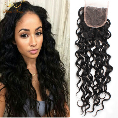 

Brazilian Water Wave lace Closures 1pc Queen Berry Nature Color 4*4 Unprocessed Lace Closure Extensions Good Cheap 8-20 inch