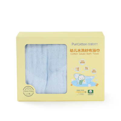 

Cotton era PurCotton edging washable gauze bath towel 6 layers 115115cm blue 1 box