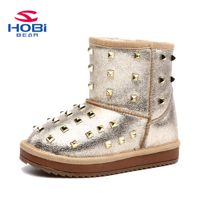 

HOBIBEAR Girls boots Winter snow shoes Rivet Warm Lining Slip-on Cow Split Fashion boot for girls Footwear GW2225