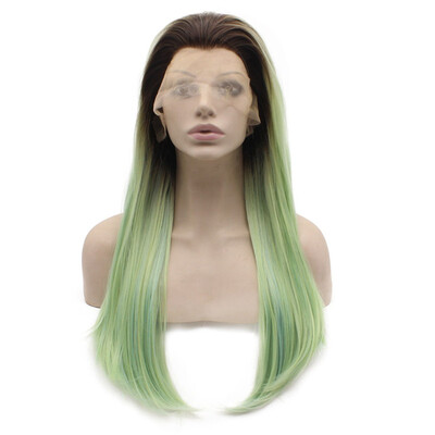 

Long Straight Dark Roots Ombre Light Green Lace Front Wig Cosplay