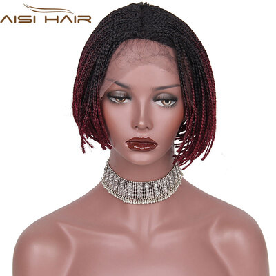 

AISI HAIR Ombre Red Bob Black Lace Front Wig with Baby Hair Synthetic African American Braided Wigs for Black Women