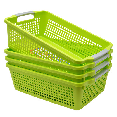 

JEKO&JEKO Plastic Finishing Storage Basket Medium 4 Pack Toy Storage Basket Office Shelf File Desktop Storage Basket Japanese Baina Basket Green SWB-2087