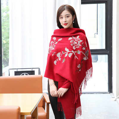 

STORY Of SHANGHAI Ladies' Woolen Scarf Thicker Embroidered Shawl Flower