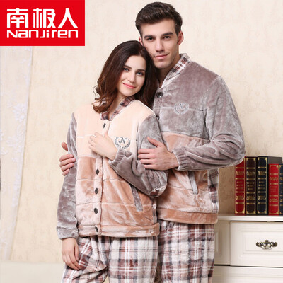 

Antarctic pajamas home service thick flannel long-sleeved couple pajamas men&women autumn&winter sports can be worn outside collar cardigan suit N675X21042-2 female coffee XXL