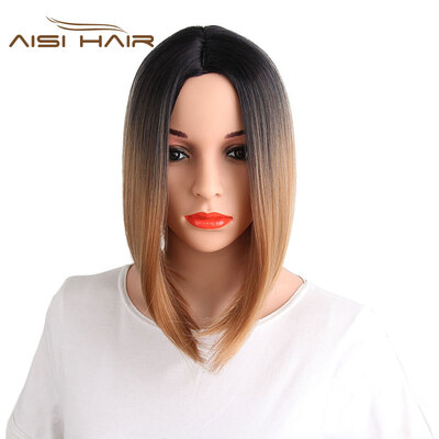 

AISI HAIR 8 Color Ombre Wig Synthetic Hair Short Wigs for Black Women Bob Straight Hair