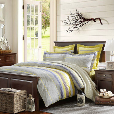 

Somerset somerelle bed sheets four sets of cotton twill bedding simple striped printing double sets of four - Fresno 200 230cm