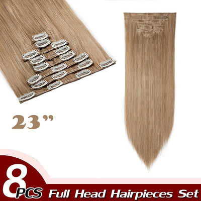 

Curly Full Head Clip Synthetic in Hair Extensions 8 Piece 18 Clips Hairpiece Long Wave for Women
