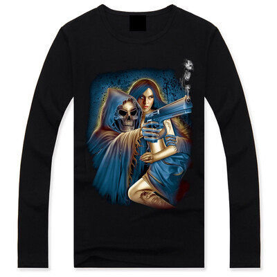 

Men's Black 3D Graphics Printed Rock Skull Pattern Long Sleeve T-Shirt Top Tee Shirt -XXXL（ Evil Girl）