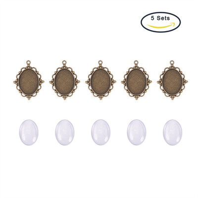

PH PANDAHALL 5 Sets Antique Bronze Pendant Cabochon Settings