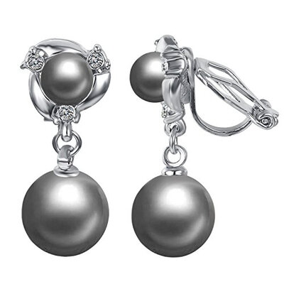 

Yoursfs Black Double Pearls Dangle Clip Earrings For Women Elegant Faux Diamond Ear Clip Bridal Jewelry