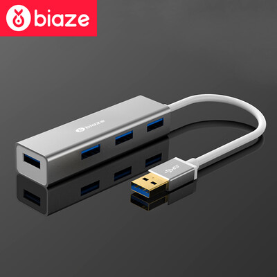 

Разветвитель BIAZE USB 3.0 высокоскоростной интерфейс до 1 м расширитель 4 HUB ноутбук / таблетка с задержкой четыре общих металлическим серебром ступицы HUB4-