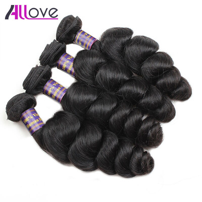 

Unprocessed 7A Peruvian Virgin Hair 4 Bundles 8-28inch Allove Hair Products Loose Wave Human Hair Extensions Natural Black Color