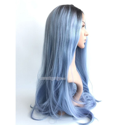 

24 INCHES BLACK silver OMBRE STRAIGHT SYNTHETIC LACE FRONT WIG