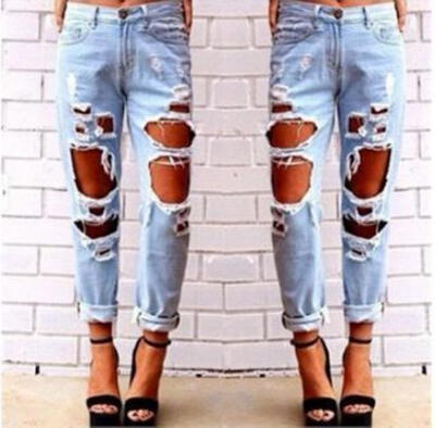 

CANISWomens Light Blue Skinny Faded Ripped Slim Fit Skinny Denim Jeans
