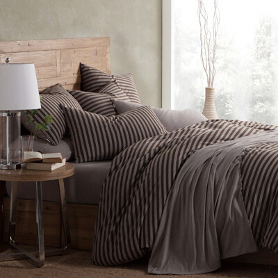 

BoYing Home Knitting (BEYOND) Комплект постельных принадлежностей Трикотажные хлопчатобумажные хлопчатобумажные хлопчатобумажные хлопчатобумажные комплекты Простые полоски Японский комплект постельных принадлежностей из хлопка - кровать для завтрака Mocha