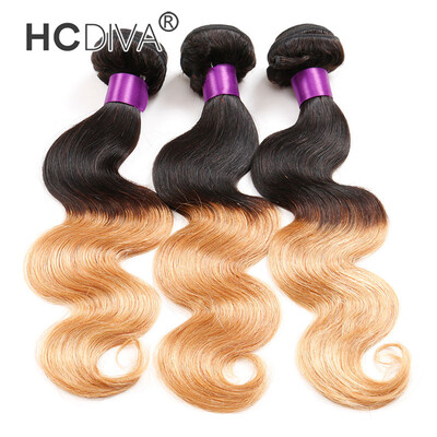 

HCDIVA Brazilian Ombre Hair Body Wave 3 Bundles Virgin Hair Unprocessed Virgin Human Hair Weave T1B/27 honey blonde