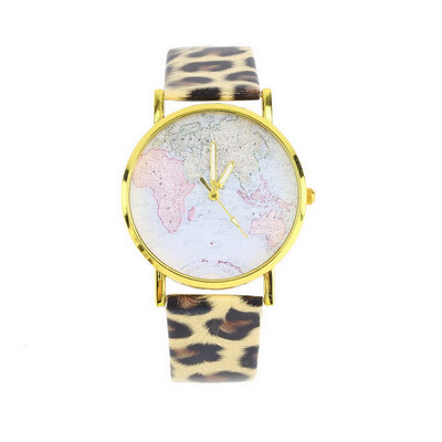 

Fashion Womens Leather Alloy World Map Globe Analog Quartz Retro Wrist Watch