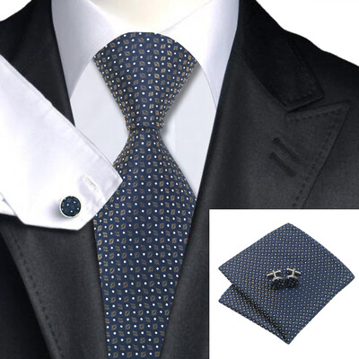 

N-0957 Vogue Men Silk Tie Set Blue Novelty Necktie Handkerchief Cufflinks Set Ties For Men Formal Wedding Business wholesale