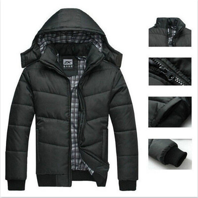 

New Hot 2017 Winter Coat Men Black Puffer Jacket Warm Overcoat Parka Outwear Cotton Padded Hooded Down Coat