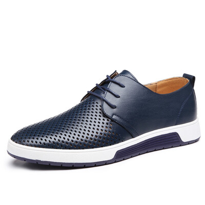 

New 2017 Men Casual Shoes Leather Breathable Holes Luxury Brand Flat Shoes for Men