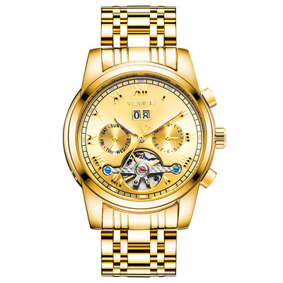 

TEVISE 9005 High-quality Skeleton Automatic Men Mechanical Watch Moon Phase Stainless Steel Clock Mens Business Men Wristwatches R
