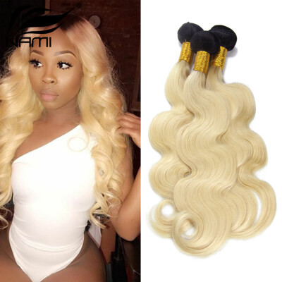 

Nami Hair 4 Bundles Ombre 1b/613 Blonde Brazilian Human Hair Body Wave Two Tone Color 10"-22" T1B/ Blonde Human Hair Weave