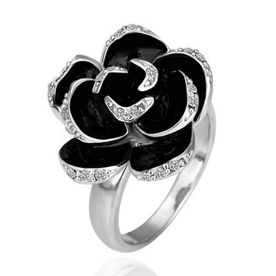 

Yoursfs® 18K White Gold Plated Flower Black Painting Ring Use Austrian Crystal Wedding Ring