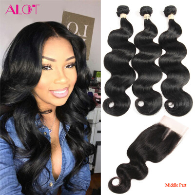 

3 Bundles Hair With Lace Closure Brazilian Body Wave Human Hair Bundles with Closure Free / Middle/ Three Part Alot Hiar Products