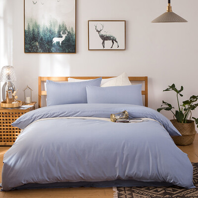 

Yingxin textile cotton four-piece simple skin-friendly twill sheets pillowcases Quilt quilt cover four sets of 15 18 m bed Blue City Jingchi