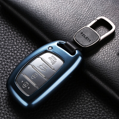 

Digalen modern car key bag name map IX35 ix25 Long move Tucson Sonata nine generation key cover protective shell aluminum keychain modified charm blue