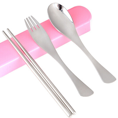 

Jilui chopsticks spoon knife&fork 4 sets of portable stainless steel fish tail spoon chopsticks tableware four sets CZ5051 rose red