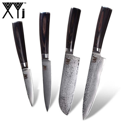 

XYj Quality Damascus Knife 8" Chef 7" Santoku 5" Utility 35 Fruit Kitchen Knife 73 Layers Damascus Steel Knife Set