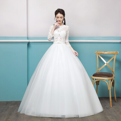 

Ball Gown Illusion Neckline Sweep / Brush Train Tulle Wedding Dress with Appliques by