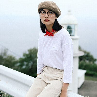 

And with pure Raincun T6055T shirt seven-point sleeve round neck loose student white black casual girlfriends loaded t-shirt in the blue  T6055L0M
