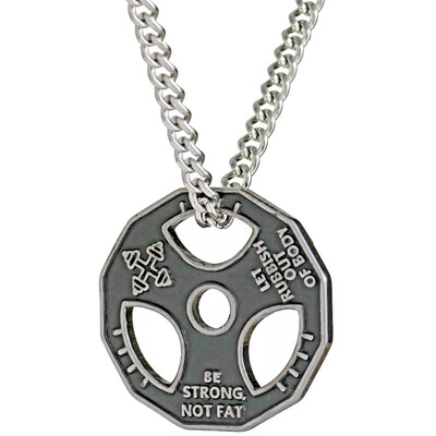 

YISHIZHIAI Fitness Barbell Dumbbell Necklace Steering Wheel Disc Mens Pendant 4439
