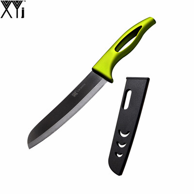 

New Coming XYJ Brand Multicolor Handle Kitchen Knife Black Blade 6 " Santoku Ceramic Knife High Quality Cooking Tools Serrated Bre