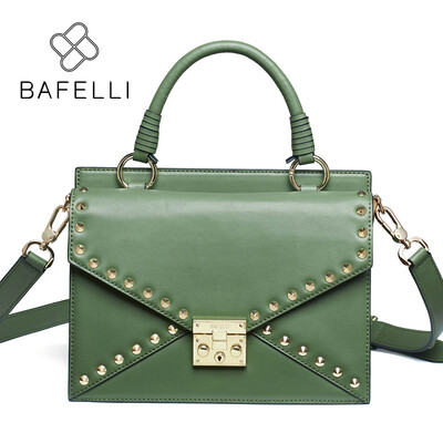 

BAFELLI new arrival split leather shoulder bag vintage rivet satchels crossbody bag caramel color bolsa feminina women bag