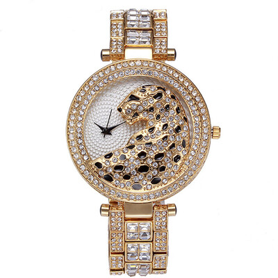 

CBP @ Новые женские часы Leopard Модные повседневные кварцевые часы Полный бриллиантовое золото наручные часы наручные часы