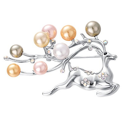 

Yoursfs Pearl Deer Brooch Running Sika Deer Rhinestone & Simulated Pearl Brooch Pins Jewelry