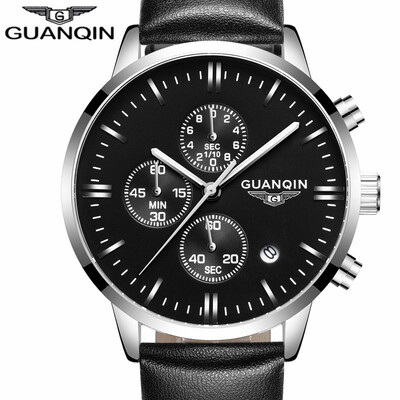 

GUANQIN Mens watch top brand luxury chronograph luminous fashion mens sports leather quartz watch