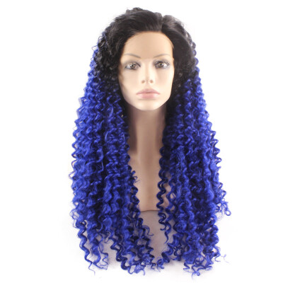 

Iwona Synthetic Hair Lace Front Afro Curly Black Root Ombre Blue Wig