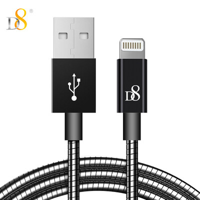 

D8 MFI Certified Apple Data Cable Metal Braid Quick Charge Power Cord iPhone8X / 7plus / 6s / 6 / 5s Charging Data Cable 1m Matt Black