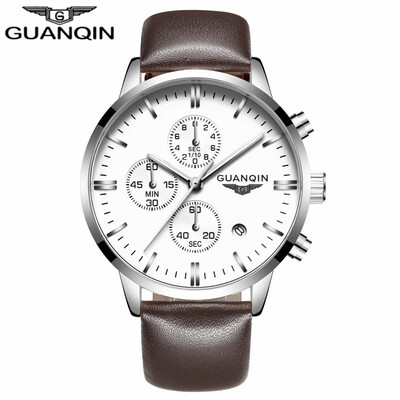 

GUANQIN Mens watch top brand luxury chronograph luminous fashion mens sports leather quartz watch