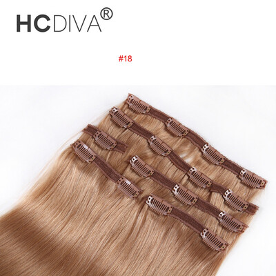 

HCDIVA Человеческие волосы 18 дюймов (45 см) Длинные прямые женские зажимы для наращивания волос 100 г / Пакет, 7 шт / комплект 5