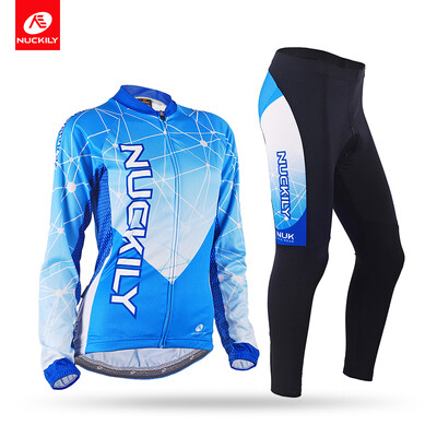 NUCKILY Winter Women Bike Clothes Blue Riding Sports Wear Long Sleeve Cycling Jersey Suit GE009GF009
