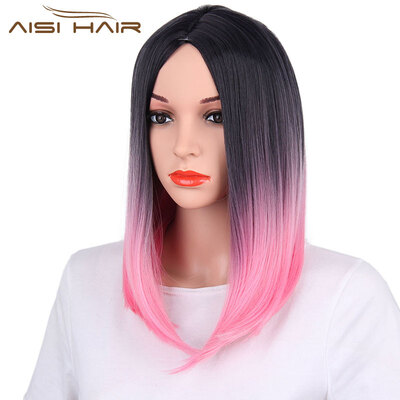 

AISI HAIR 18 "ломбер Серый цвет Шелковистые прямые короткие синтетические волосы для парик для волос для черных женщин
